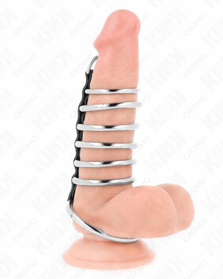 KINK - 7 METAL PENIS RINGS 3.2 CM TO 5 CM CONNECTED BY LEATHER