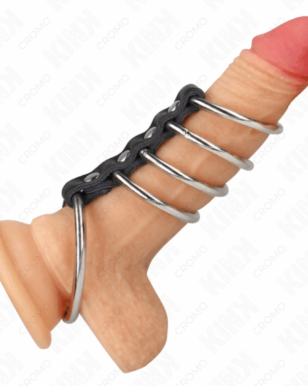 KINK - 5 PENIS RINGS 3.7 CM TO 5 CM METAL CONNECTED BY LEATHER