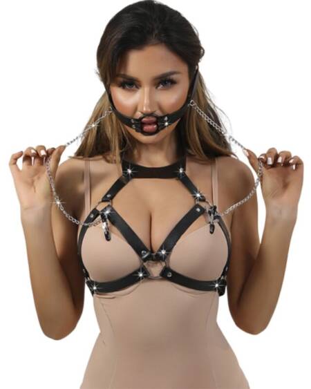 SUBBLIME - 953720 BONDAGE LEATHER STRAP BREAST CLAMPS BLACK ONE SIZE