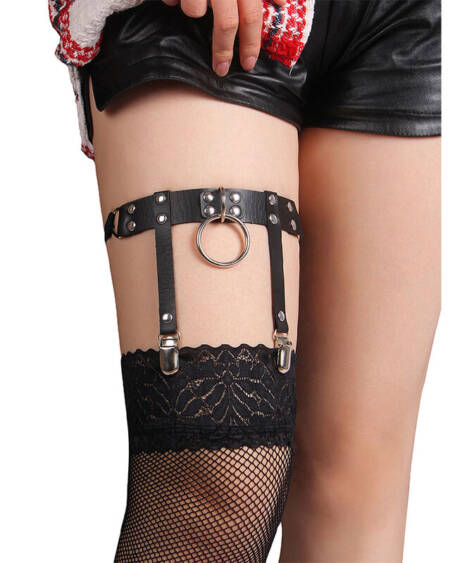 SUBBLIME - 953744 ADJUSTABLE LEATHER PUNK GARTER BLACK ONE SIZE
