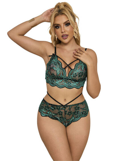SUBBLIME - 954086 BRA + PANTIES LACE GREEN S/M