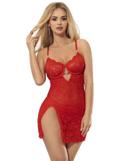 SUBBLIME - 954208 LACE BABYDOLL WITH ADJUSTABLE STRAPS RED S/M
