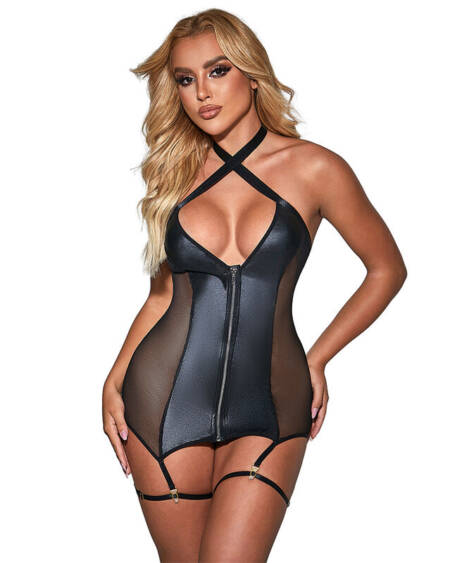 SUBBLIME - 954451 SEXY MESH DRESS LEATHER BLACK L/XL
