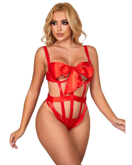 SUBBLIME - 954468 SEXY OPENWORK BODY WITH BOW RED S/M