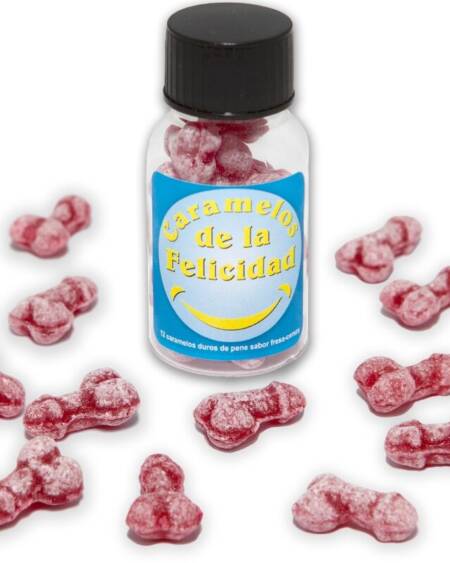 DIABLO PICANTE - JAR OF 12 STRAWBERRY/CHERRY HAPPY PENIS-SHAPED CANDIES