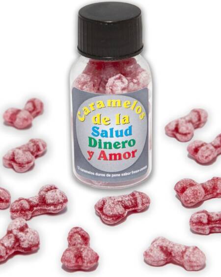 DIABLO PICANTE - 12 HEALTH-MONEY-LOVE CANDIES PENIS SHAPE STRAWBERRY/CHERRY