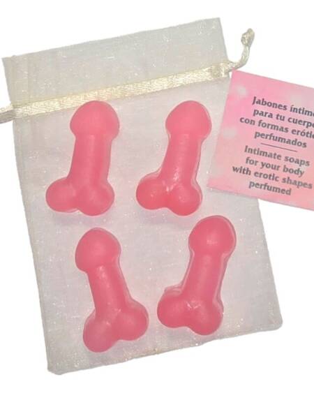 DIABLO PICANTE - 4 PENIS-SHAPED PERFUMED MINI SOAPS PINK