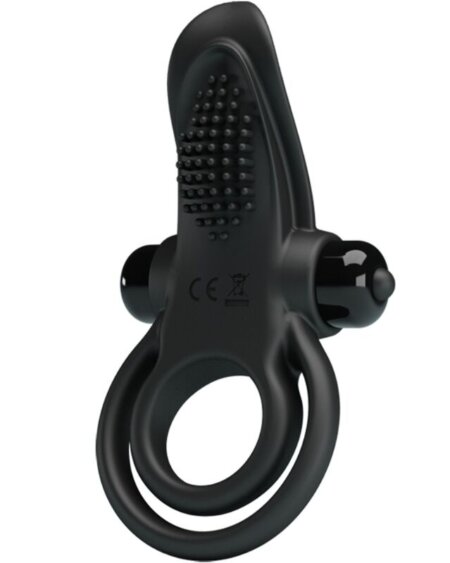 PRETTY LOVE - DOUBLE VIBRATING RING + CLITORIS STIMULATOR 10 VIBRATIONS BLACK