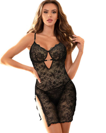SUBBLIME - 954185 LACE BABYDOLL WITH ADJUSTABLE STRAPS BLACK S/M