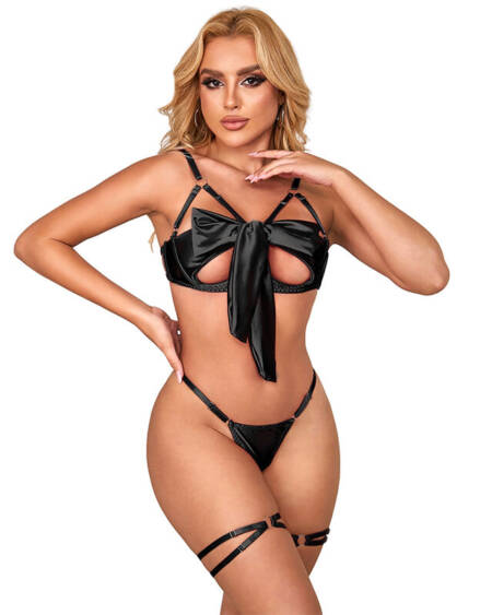 SUBBLIME - 955205 BRA SET WITH ADJUSTABLE BLACK BOW L/XL