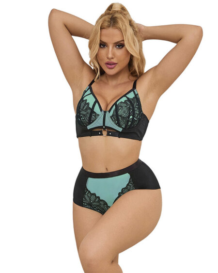 SUBBLIME - 955557 GREEN PATENT LEATHER MESH ZIPPER BRA SET S/M