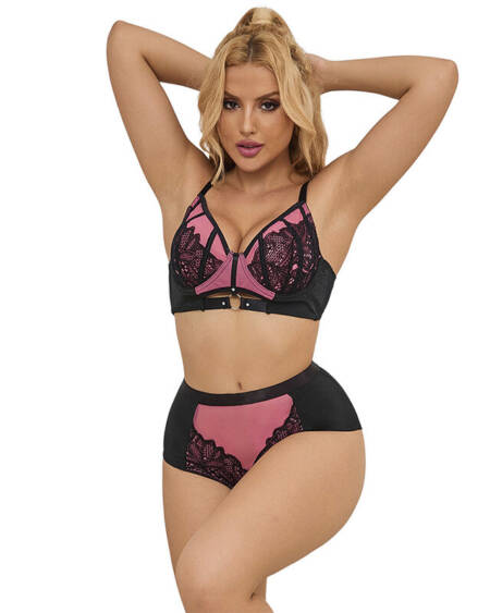 SUBBLIME - 955571 PINK PATENT LEATHER MESH ZIPPER BRA SET S/M