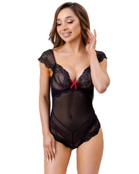 LIVCO CORSETTI FASHION - EVELYN LC 20243 BODY WITH LACE TRIMMING AND TRANSPARENCIES BLACK S/M
