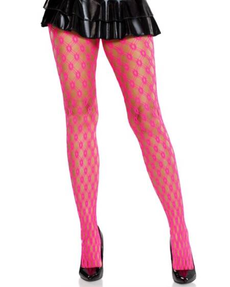 LEG AVENUE - LACE TIGHTS WITH EYELETS NEON PINK