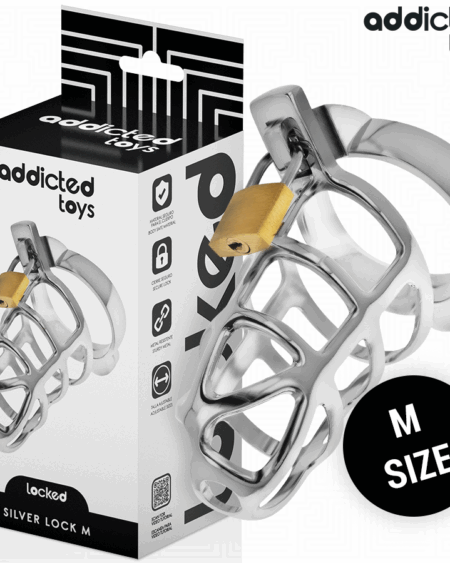 ADDICTED TOYS LOCKED - SILVER LOCK PENIS CAGE METAL SIZE M