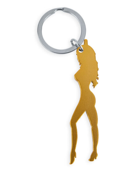 DIABLO PICANTE - KEYRING WITH FEMALE SILHOUETTE IN GOLD COLOR WITH BEER OPENER