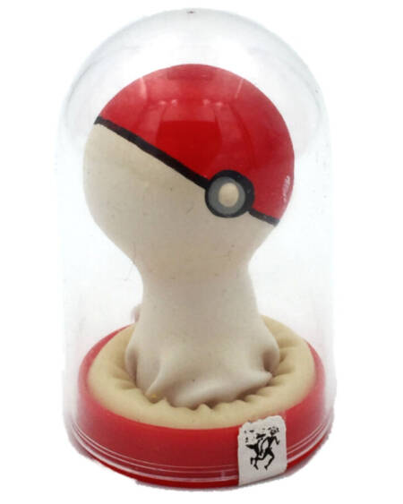 CONDOMERIE - HANDPAINTED NOVELTY CONDOMS POKEBALL RED-WHITE