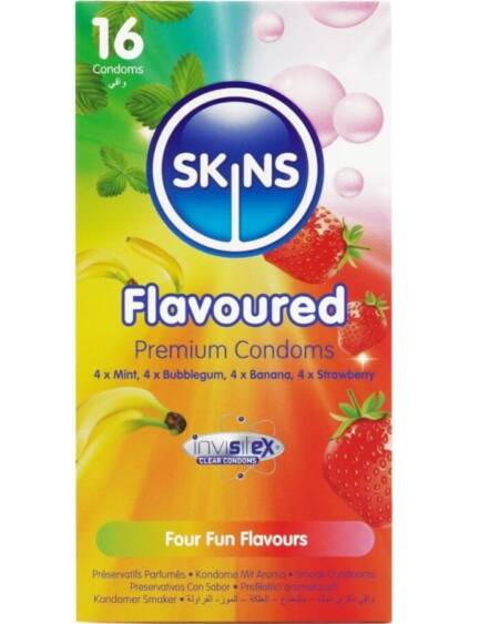 SKINS - MULTI FLAVORS PREMIUM CONDOMS PACK 16