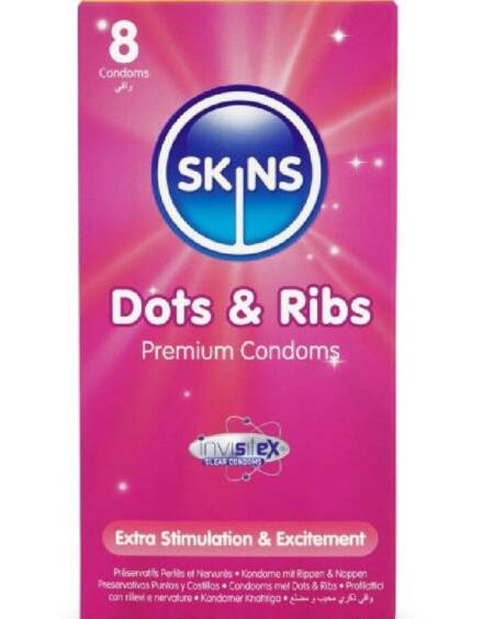 SKINS - DOTS  RIBS PREMIUM CONDOMS PACK 8