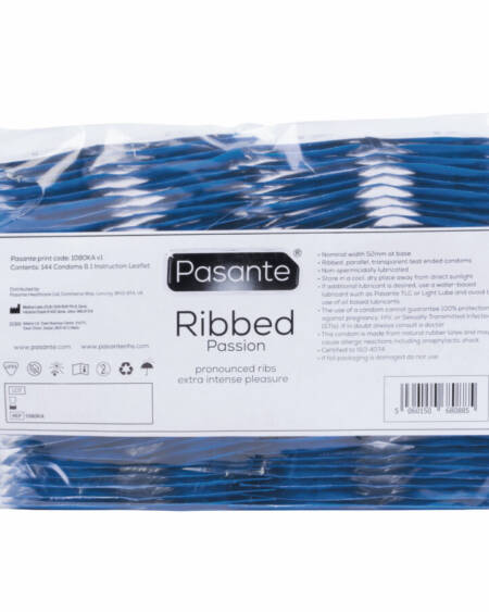 PASANTE - RIBBED PASSION CONDOMS BAG 144 UNITS