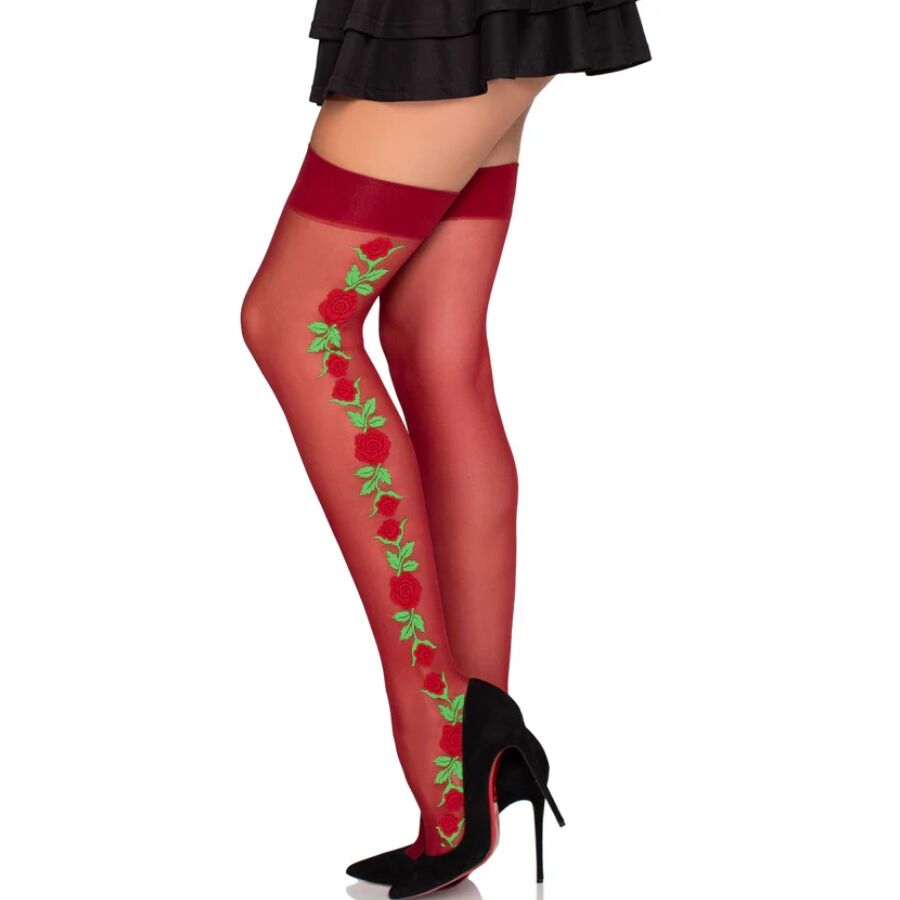 LEG AVENUE - 1957 GARTER BELT STOCKINGS WITH RED FLOWERS - ONE SIZE – Bild 2