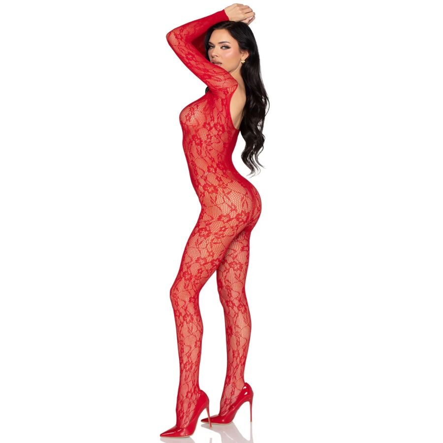 LEG AVENUE - 89366 LACE LINGERIE BODYSTOCKING RED - ONE SIZE - Image 4