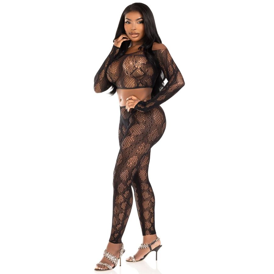 LEG AVENUE - 89373 PYTHON CROP TOP FOOTLESS TIGHTS BLACK - ONE SIZE - Image 3