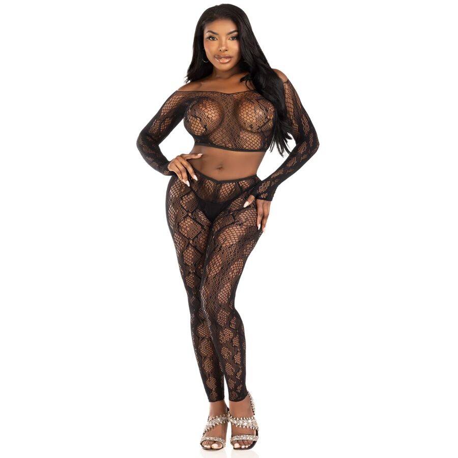 LEG AVENUE - 89373 PYTHON CROP TOP FOOTLESS TIGHTS BLACK - ONE SIZE - Image 4