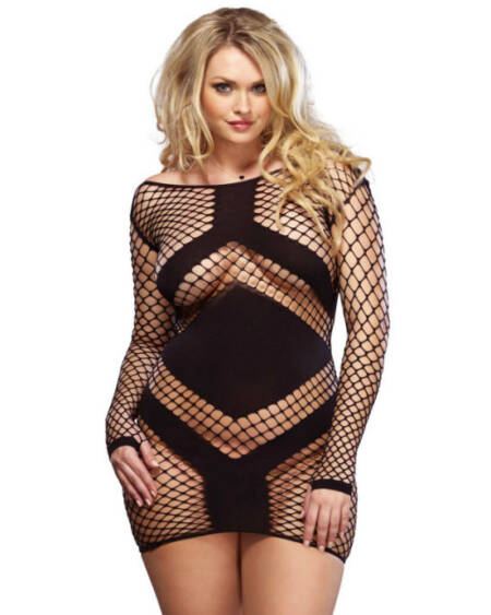 LEG AVENUE - LONG SEEVED MINIDRESS BLACK PLUS SIZE 1X/2X