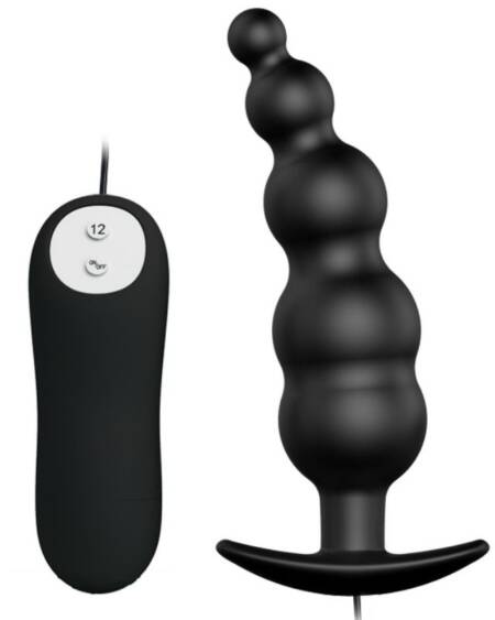 PRETTY LOVE - ANAL PLUG SILICONE EXTRA STIMULATION AND 12 VIBRATION MODES BLACK REMOTE CONTROL