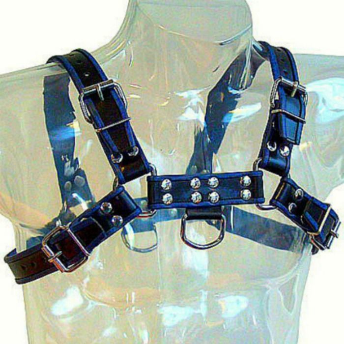 LEATHER BODY - BLUE AND BLACK LEATHER HARNESS CHEST BULLDOG – Bild 2