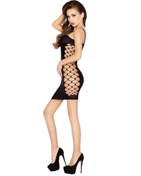 PASSION - WOMAN BS026 BLACK DRESS STYLE BODYSTOCKING ONE SIZE