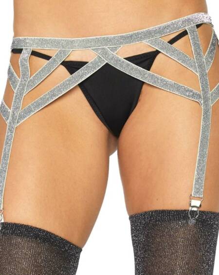 LEG AVENUE - SILVER LUREX ELASTIC GARTER BELT ONE SIZE