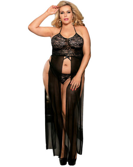 SUBBLIME - QUEEN PLUS DRESS-TOP AND THONG SET BLACK