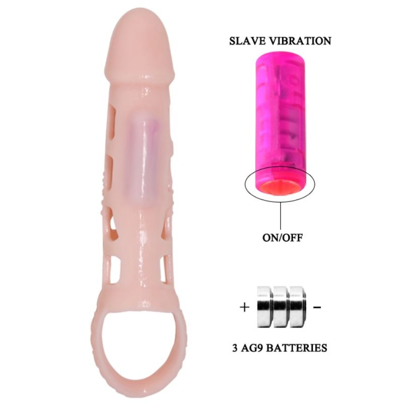 BAILE - PENIS EXTENDER COVER WITH VIBRATION AND NATURAL STRAP 13.5 CM - Image 3