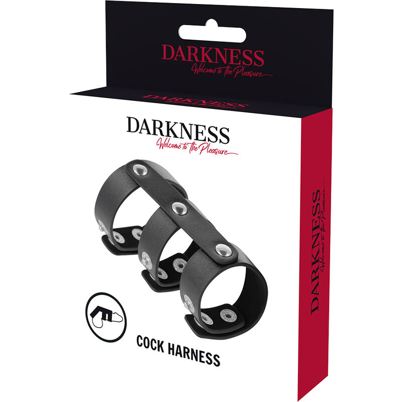 DARKNESS - ADJUSTABLE LEATHER DOUBLE PENIS AND TESTICLE RING - Image 5