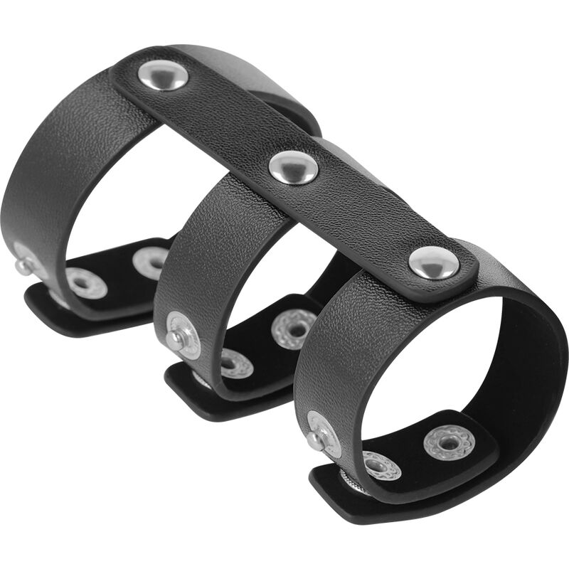 DARKNESS - ADJUSTABLE LEATHER DOUBLE PENIS AND TESTICLE RING - Image 3