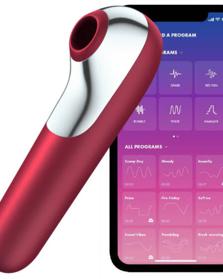 SATISFYER - DUAL LOVE VIBRATOR AND SUCTIONER WITH PULSED AIR RED